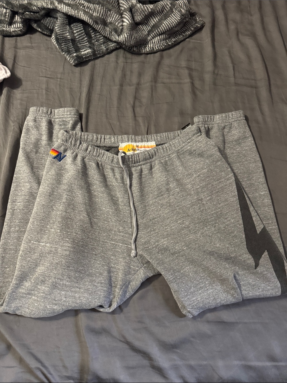Aviator Nation Gray Track Joggers with Rainbow Logo